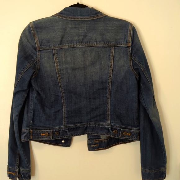 Women's Dark Wash Stretchy Fitted Denim Jacket, M - Picture 7 of 8